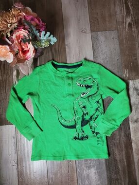 Sonoma Green Cotton T-Rex Waffle Knit Henley Thermal T-Shirt Boys Size 5/6 NWOT